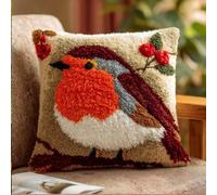 WallustrioaW Latch Hook Pillow Case Kits,Robin 17X17 Inch Latch Hook Cushion Cover Kit,Knitting Kits Cushion for Adults Rug Making Kit for Starters