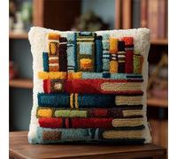 WallustrioaW Latch Hook Pillow Case Kits,Stacked Books 17X17 Inch Latch Hook Cushion Cover Kit,Knitting Kits Cushion for Adults Rug Making Kit for Starters