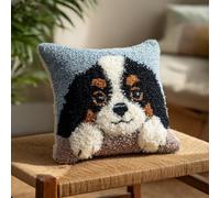 WallustrioaW Latch Hook Pillow Cover Kit,Charles Spaniel,Cross Stitch Cushion Covers Kits DIY Craft Needlework Latch Hook for Kids Adults,43x43cm
