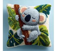 WallustrioaW Latch Hook Pillow Cover Kit,Tropical Koala,Cross Stitch Cushion Covers Kits DIY Craft Needlework Latch Hook for Kids Adults,43x43cm