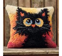 WallustrioaW Latch Hook Pillow Cover Kits,Animal cat Latch Hook Cushion Kit 17x17Inch,Cross Stitch Embroidery Cushion for Adults and Beginners,43x43cm