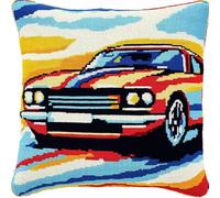 WallustrioaW Latch Hook Pillow Cover Kits Latch Hook Cushion Kit Cartoon Sports Car,DIY Pillow Cover Making Craft Printed Canvas for Beginners Embroidery Pillow,17x17inch