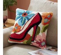 WallustrioaW Latch Hook Pillow Cover Making Kit 43x43cm,Girl's high Heels Complete DIY Cushion Making Craft Kits with Yarn & Canvas and Crochet Needle,Adult Craft Home Decor for Women