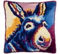 WallustrioaW Latch Hook Pillow Kit 43x43cm,Animal Donkey Embroidery Cushion Set for Home Interior,Relaxing Hobby for Adults & Craft Beginners