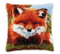 WallustrioaW Latch Hook Pillow Kit 43x43cm,Animal Fox Stamped Pattern DIY Cushion Set,Relaxing Handmade Hobby for Craft Enthusiasts