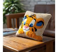 WallustrioaW Latch Hook Pillow Kit 43x43cm,Cute Little Tiger Embroidery Cushion Set for Home Interior,Relaxing Hobby for Adults & Craft Beginners