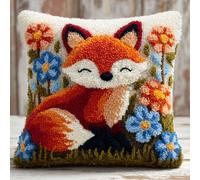 WallustrioaW Latch Hook Pillow Kit 43x43cm,Foxes and Flowers Embroidery Cushion Set for Home Interior,Relaxing Hobby for Adults & Craft Beginners