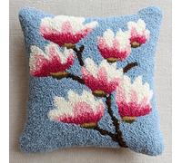 WallustrioaW Latch Hook Pillow Kit 43x43cm,Magnolia Embroidery Cushion Set for Home Interior,Relaxing Hobby for Adults & Craft Beginners