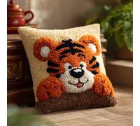 WallustrioaW Latch Hook Pillow Kit for Adults,Cute Little Tiger DIY Pillow Case Making Needlework Cushion Cover Hand Craft Crochet for Family,17x17inch