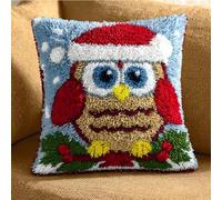 WallustrioaW Latch Hook Pillow Kit for Adults Kids,Christmas cartoon owl,DIY Pillow Case Making Needlework Cushion Cover Hand Craft Crochet for Family,17x17inch