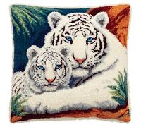 WallustrioaW Latch Hook Pillow Kit for Adults Kids,White Tiger,DIY Pillow Case Making Needlework Cushion Cover Hand Craft Crochet for Family,17x17inch