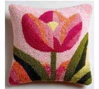 WallustrioaW Latch Hook Pillow Kit -Pink Tulip Embroidery Art Craft Kit - All Ages - Unisex - 43X43Cm