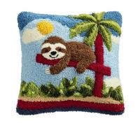 WallustrioaW Latch Hook Pillow Kit -Sloths Embroidery Art Craft Kit - All Ages - Unisex - 43X43Cm