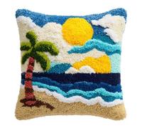 WallustrioaW Latch Hook Pillow Kits Cushion,Coconut Trees by the sea,Printed Pillowcase Sofa Hooking Pillows Crafts Embroidery Latch Hooking Crochet Kits,17x17in