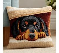WallustrioaW Latch Hook Pillow Kits Cushion,Dachshund, Animal Dog,Printed Pillowcase Sofa Hooking Pillows Crafts Embroidery Latch Hooking Crochet Kits,17x17in