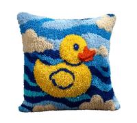 WallustrioaW Latch Hook Pillow Kits Pillow Cover,Animal Duck,Printed Canvas Knitted Hooking Pillowcase Cushion Crafts Crochet Home Decor Gift,17x17in