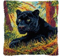 WallustrioaW Latch Hook Pillow Kits Pillow Cover,Black Panther in The Jungle,Pattern Printed Cross Stich Hooking Pillowcase Cushion Crafts Embroidery Home Decor Kits,17x17in