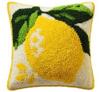 WallustrioaW Latch Hook Pillow Kits Pillow Cover,Fruit Lemon,Pattern Printed Cross Stich Hooking Pillowcase Cushion Crafts Embroidery Home Decor Kits,17x17in