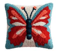 WallustrioaW Latch Hook Pillowcase Cushion Kits,Animals Butterfly,Latch Hook kit Cushion Throw Pillow Embroidery Craft for Beginner Hobby & Craft,17x17in