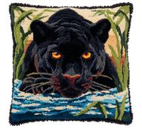 WallustrioaW Latch Hook Pillowcase Cushion Kits,Black Panther by The Sea,Latch Hook kit Cushion Throw Pillow Embroidery Craft for Beginner Hobby & Craft,17x17in