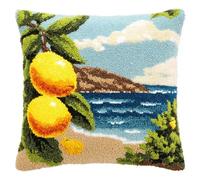 WallustrioaW Latch Hook Pillowcase Cushion Kits,Coconut Trees by the sea,Latch Hook kit Cushion Throw Pillow Embroidery Craft for Beginner Hobby & Craft,17x17in