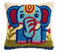 WallustrioaW Latch Hook Pillowcase Cushion Kits,Cute Cartoon Elephant,Latch Hook kit Cushion Throw Pillow Embroidery Craft for Beginner Hobby & Craft,17x17in