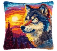 WallustrioaW Latch Hook Pillowcase Kits,Animal Wolf,Needlework DIY Cushion Cover Hook and Latch Kit Christmas Home Crafts Sofa Decoration,17x17in