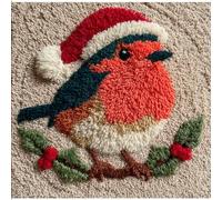 WallustrioaW Latch Hook Pillowcase Kits,Robin,Needlework DIY Cushion Cover Hook and Latch Kit Christmas Home Crafts Sofa Decoration,17x17in