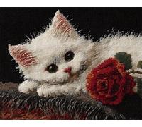 WallustrioaW Latch Hook Rug Kit,Animals,a cat and Flowers,Pre-Printed Pattern Canvas Tapestry Embroidery Adults Handicrafts DIY Craft Cross Stitch Kits,80x115cm