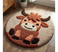WallustrioaW Latch Hook Rug Kit,Cartoon Little Highland Cow,Carpet Crochet Yarn Kits for Adults,Latch Hook Kits for Adults Colorful Pattern Printed Canvas,50x50cm