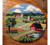 WallustrioaW Latch Hook Rug Kit,Farm Landscape,Carpet Crochet Yarn Kits for Adults,Latch Hook Kits for Adults Colorful Pattern Printed Canvas,50x50cm