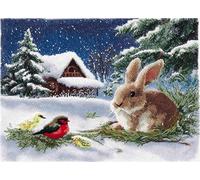 WallustrioaW Latch Hook Rug Kit,Rabbits and Birds in The Snow,Carpet Crochet Yarn Kits for Adults,Latch Hook Kits for Adults Colorful Pattern Printed Canvas,60x90cm