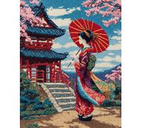 WallustrioaW Latch Hook Rug Kits for Adults Beginners,Japanese Woman Holding an Umbrella,DIY Craft Doormat Carpet Making Kit Tapestry Gift Home Decorations,52x38cm