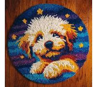 WallustrioaW Latch Hook Rug Kits for Adults Beginners,Puppy under the starry sky,DIY Craft Doormat Carpet Making Kit Tapestry Gift Home Decorations,50x50cm