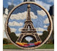 WallustrioaW Latch Hook Rug Kits for Adults Beginners,Tower City Landscape,Pre-Printed Canvas Yarn Rug Hooking Kits,DIY Crochet Carpet Creative Craft,50x50cm