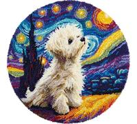 WallustrioaW Latch Hook Rug Kits for Adults,Bichon Frise under the starry sky,Tapestry Kits Embroidery Carpet Doormat Creative Gift Home Decoration,50x50cm