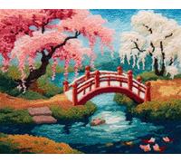 WallustrioaW Latch Hook Rug Kits,Spring Landscape,Cherry Blossom Trees Park,DIY Rug Making Kits for Adults Kids Beginners Carpet Doormat Creative Gift Home Decoration,80x115cm
