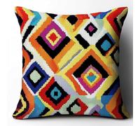 WallustrioaW Modern and Simple Cross Stitch Kits,Cushion Kits Stamped Canvas,Colorful Geometric Rhombus DIY Embroidery Pillow Case,18x18in Cushion Covers for Living Room Sofa Throw Pillow Case