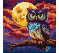 WallustrioaW Moon Night Scene Latch Hook Kits for Adults Kids,Animal Owl,DIY Latch Hook Pillow Kit Pre-Printed Cross-Stitch Embroidery Cushion for Home Sofa Decoration 17x17in