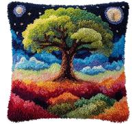 WallustrioaW Night View Pre Printed Latch Hook Kits for Adults Beginners,Four Seasons Tree Under The Starry Sky,DIY Needlework Pillow Cover Cushion Making Kit for Christmas Birthday Gift,17x17inch