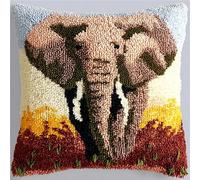 WallustrioaW Pillow Latch Hook Kits Printed Cushion,Animal Elephant,Latch Hook Pillow Kit for Adults Beginners 43x43cm,Home Christmas Decoration,17x17in
