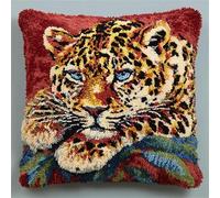 WallustrioaW Pillow Latch Hook Kits Printed Cushion,Animal Leopard,Latch Hook Pillow Kit for Adults Beginners 43x43cm,Home Christmas Decoration,17x17in