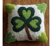 WallustrioaW Pre-Printed DIY Embroidery Latch Hook Pillow Cover Kit,Four-Leaf Clover 43X43Cm Cross Stitch Cushion Covers Kits DIY Craft Needlework Pillowcase Latch Hook Cushion Kits for Kids Adults