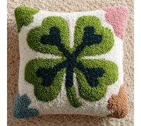 WallustrioaW Pre-Printed DIY Embroidery Latch Hook Pillow Cover Kit,Four-Leaf Clover 43X43Cm Cross Stitch Cushion Covers Kits DIY Craft Needlework Pillowcase Latch Hook Cushion Kits for Kids Adults