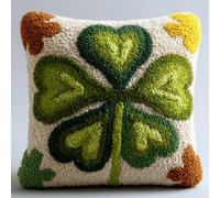 WallustrioaW Pre-Printed DIY Embroidery Latch Hook Pillow Cover Kit,Four-Leaf Clover 43X43Cm Cross Stitch Cushion Covers Kits DIY Craft Needlework Pillowcase Latch Hook Cushion Kits for Kids Adults