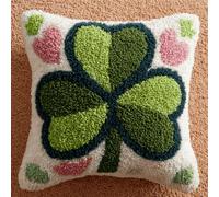 WallustrioaW Pre-Printed DIY Embroidery Latch Hook Pillow Cover Kit,Four-Leaf Clover 43X43Cm Cross Stitch Cushion Covers Kits DIY Craft Needlework Pillowcase Latch Hook Cushion Kits for Kids Adults