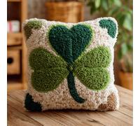 WallustrioaW Pre-Printed DIY Embroidery Latch Hook Pillow Cover Kit,Four-Leaf Clover 43X43Cm Cross Stitch Cushion Covers Kits DIY Craft Needlework Pillowcase Latch Hook Cushion Kits for Kids Adults