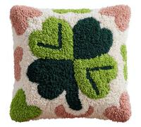 WallustrioaW Pre-Printed DIY Embroidery Latch Hook Pillow Cover Kit,Four-Leaf Clover 43X43Cm Cross Stitch Cushion Covers Kits DIY Craft Needlework Pillowcase Latch Hook Cushion Kits for Kids Adults