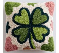 WallustrioaW Pre-Printed DIY Embroidery Latch Hook Pillow Cover Kit,Four-Leaf Clover 43X43Cm Cross Stitch Cushion Covers Kits DIY Craft Needlework Pillowcase Latch Hook Cushion Kits for Kids Adults