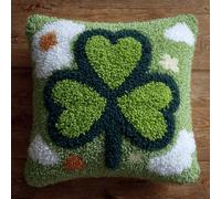 WallustrioaW Pre-Printed DIY Embroidery Latch Hook Pillow Cover Kit,Four-Leaf Clover 43X43Cm Cross Stitch Cushion Covers Kits DIY Craft Needlework Pillowcase Latch Hook Cushion Kits for Kids Adults